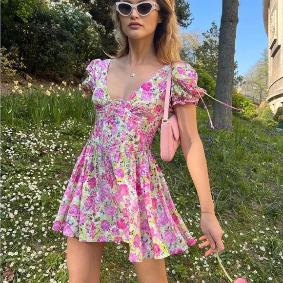 for love and lemons peony mini dress For Love And Lemons | Dresses | For Love Lemons Paulina Puff Sleeve Mini  Dress In Pink